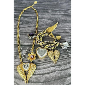 Vintage Betsey Johnson 'Fly with Me' Gold Angel Wing Necklace & Bracelet Set